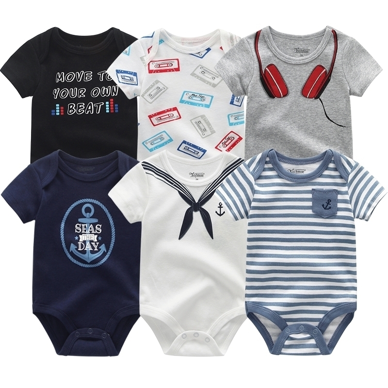 Soft Cotton Baby Rompers Fashion 6pcs/lot Newborn Baby Short Sleeve Overalls Infant Outfits kids Boy Girl clothes Roupas de bebe 201029