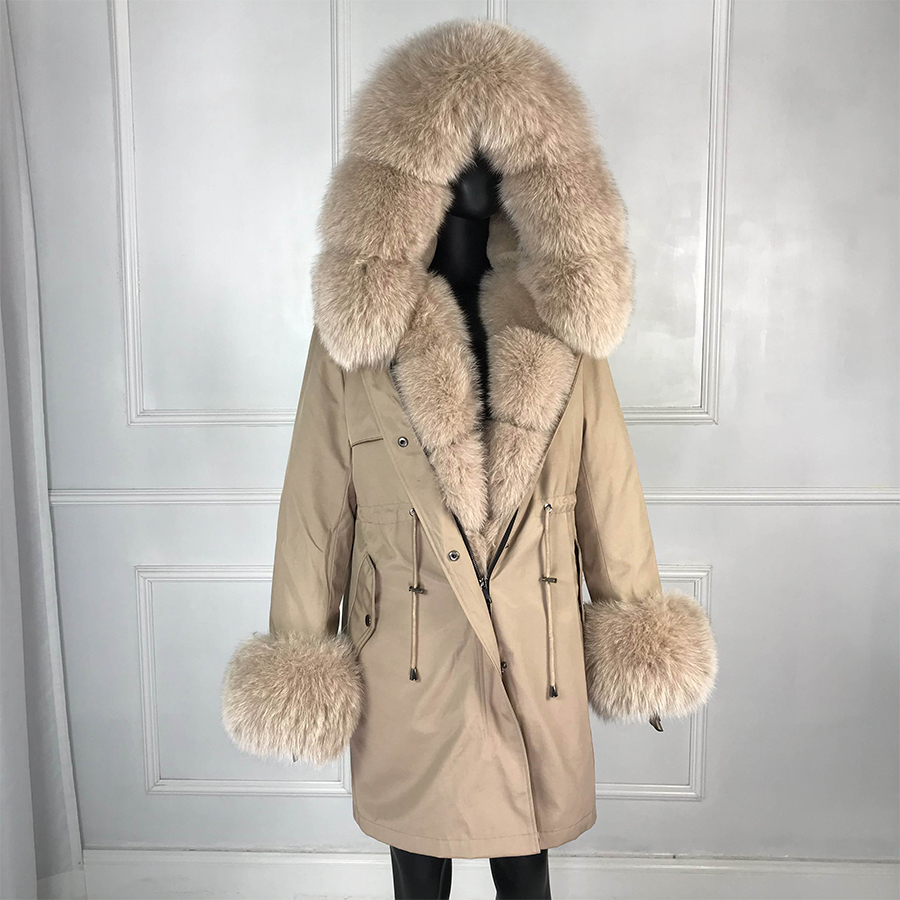 CNEGOVIK Real fox fur parka women inside real rabbit fur lined parkas with fox fur hood women Jacket 201125