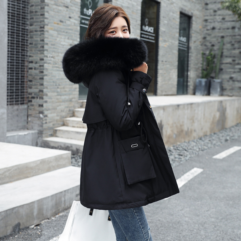 Plus Size Loose Cotton Padded Long Coat Warm Thicken Hooded Women Outerwear Fashion Big Fur Collar Parkas Female Winter Jacket 200928