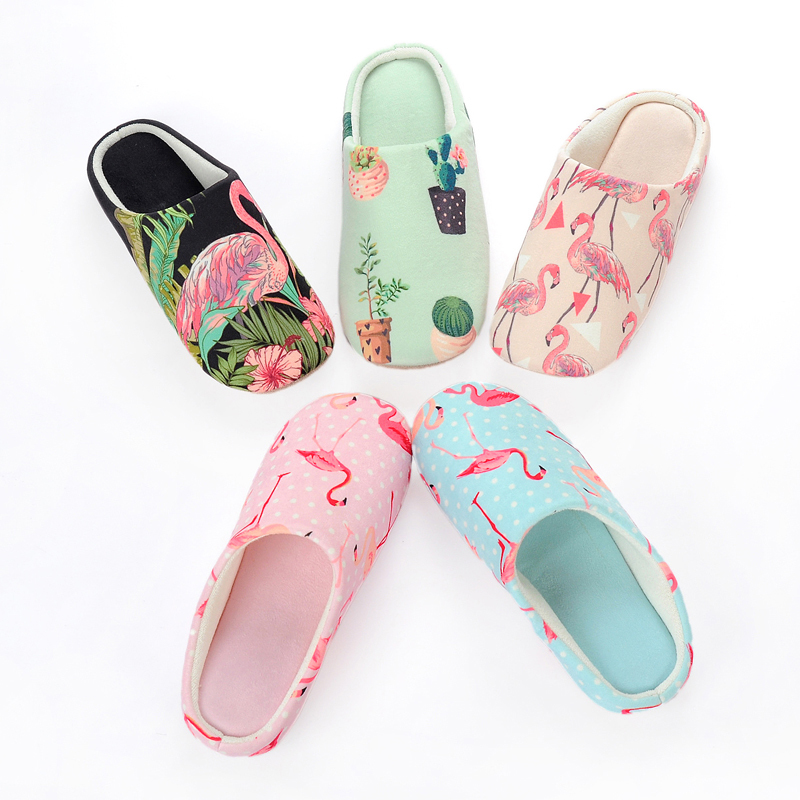 Women Shoes Autumn Winter House Slippers Flamingo Non-Slip Soft Memory Foam Home Indoor Bedroom Men Couple Zapatillas Mujer 201105