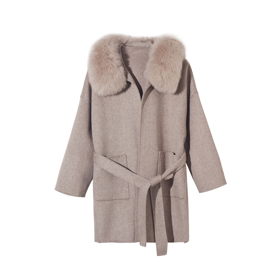 QIUCHEN PJ New arrival high quality cashmere women jacket real fur real fox fur collar Fashion model 201222