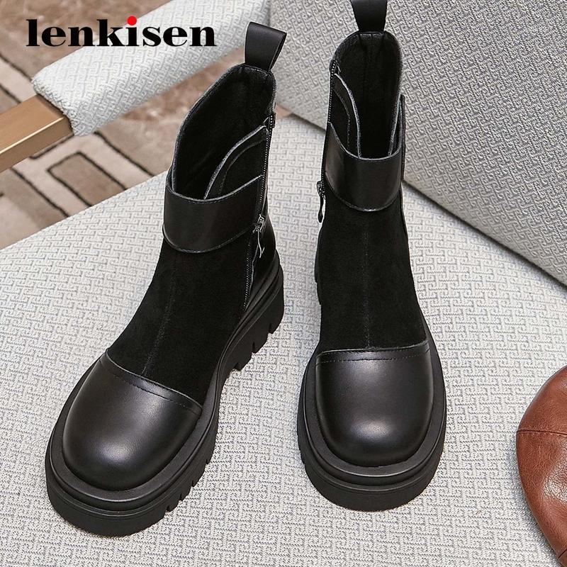 Lenkisen new big size cow leather coolest punk all-match round toe high square heel zipper pretty girls handmade ankle boots L321, Black
Lenkisen new big size cow leather coolest punk all-match round toe high square heel zipper pretty girls handmade ankle boots L321, Black