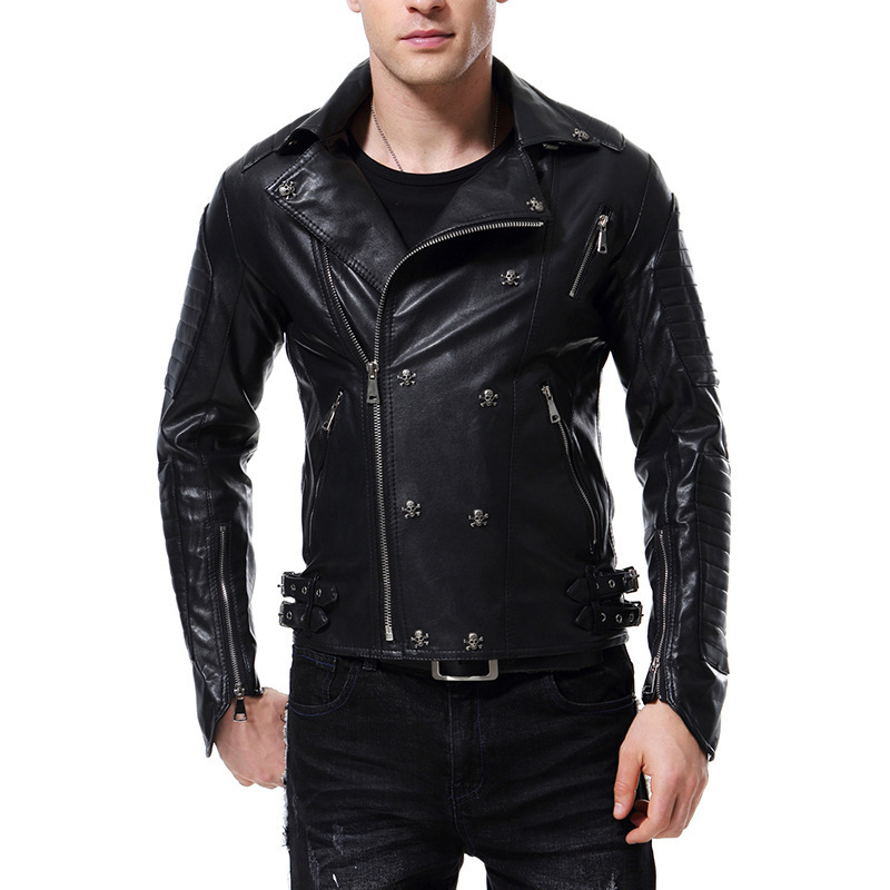 AKSR New Men's Leather Jacket Lapel Multi-Zipper Punk Style Casual Slim Coat Motorcycle Leather Faux Fur PU Jacket Hot M-5XL 201120