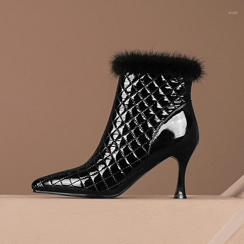 Hairy Short Boots Women's High-heeled Leather Winter European American Style Pointed Patent Leather Fine-heeled Fashion Boots1, Beige
Hairy Short Boots Women's High-heeled Leather Winter European American Style Pointed Patent Leather Fine-heeled Fashion Boots1, Beige