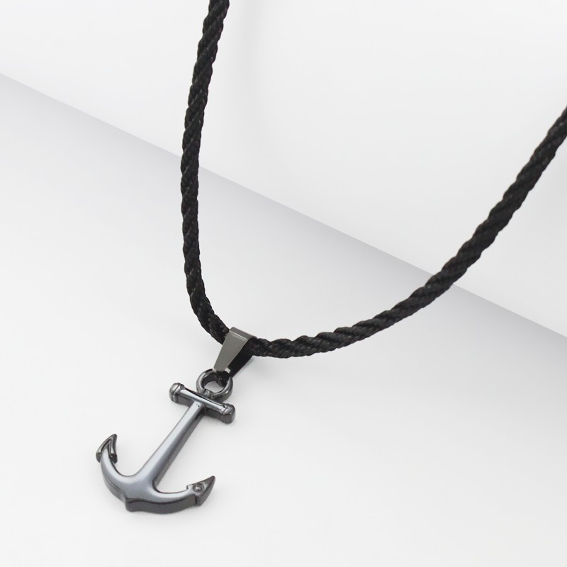 Runda Fashion IP Black Stainless Steel Sailor Anchor Pendant Necklace for Men Jewelry with Nylon Rope 201013