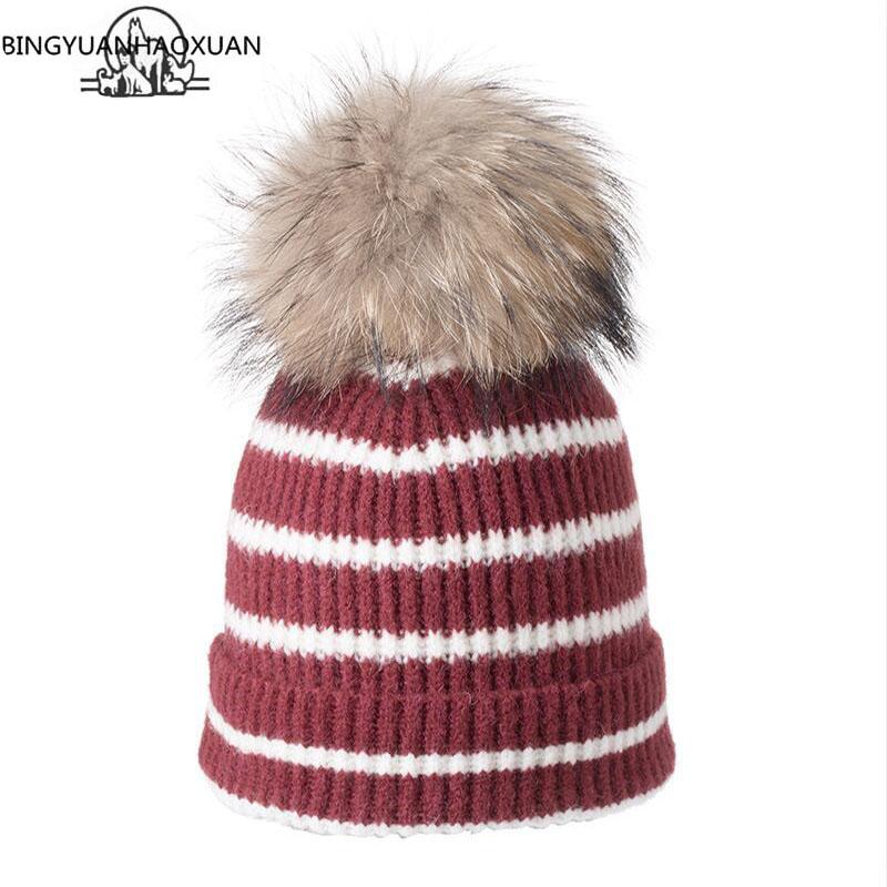 BINGYUANHAOXUAN New Winter Autumn Pompom Beanies Hat Women Knitted Wool Skullies Casual Women's Cap Real Raccoon Fur Pompom Hats 
BINGYUANHAOXUAN New Winter Autumn Pompom Beanies Hat Women Knitted Wool Skullies Casual Women's Cap Real Raccoon Fur Pompom Hats