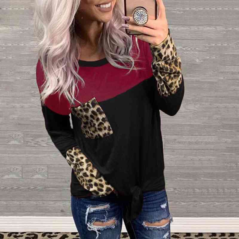 Fashion T-shirt Women O Neck Long Sleeve Color Block Leopard Patchwork Pocket Female Top Clothing, White
Fashion T-shirt Women O Neck Long Sleeve Color Block Leopard Patchwork Pocket Female Top Clothing, White