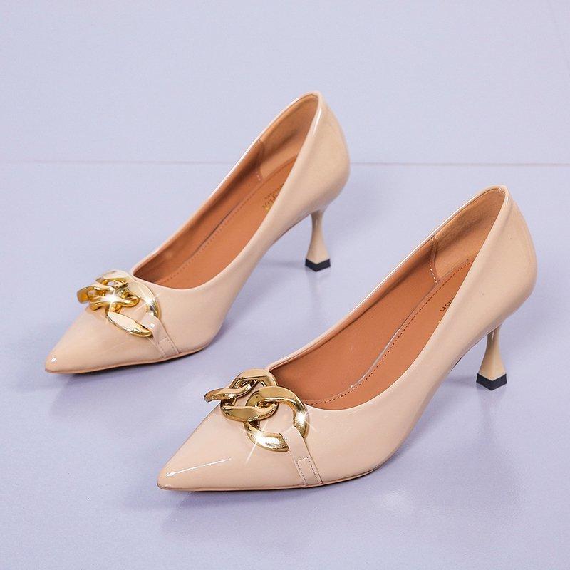 New pointed high heels stiletto high heel shallow mouth all-match women's single shoes professional work shoes fashion all-match, Beige 
New pointed high heels stiletto high heel shallow mouth all-match women's single shoes professional work shoes fashion all-match, Beige