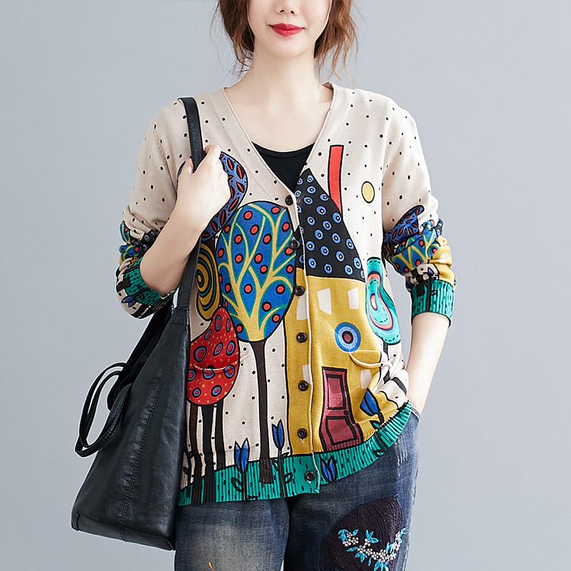 Large Size Autumn Retro Loose Casual knitted Cardigan printed V-neck thin Sweater coat Short women Tops fashion, Khaki
Large Size Autumn Retro Loose Casual knitted Cardigan printed V-neck thin Sweater coat Short women Tops fashion, Khaki