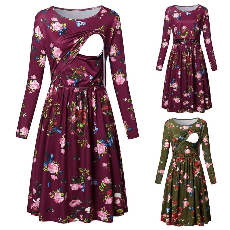 New Casual Maternity dresses Women Pregnant Nusring Maternity Long Sleeve Print Floral O-Neck pregnancy dress ropa de maternidad, Wine
New Casual Maternity dresses Women Pregnant Nusring Maternity Long Sleeve Print Floral O-Neck pregnancy dress ropa de maternidad, Wine