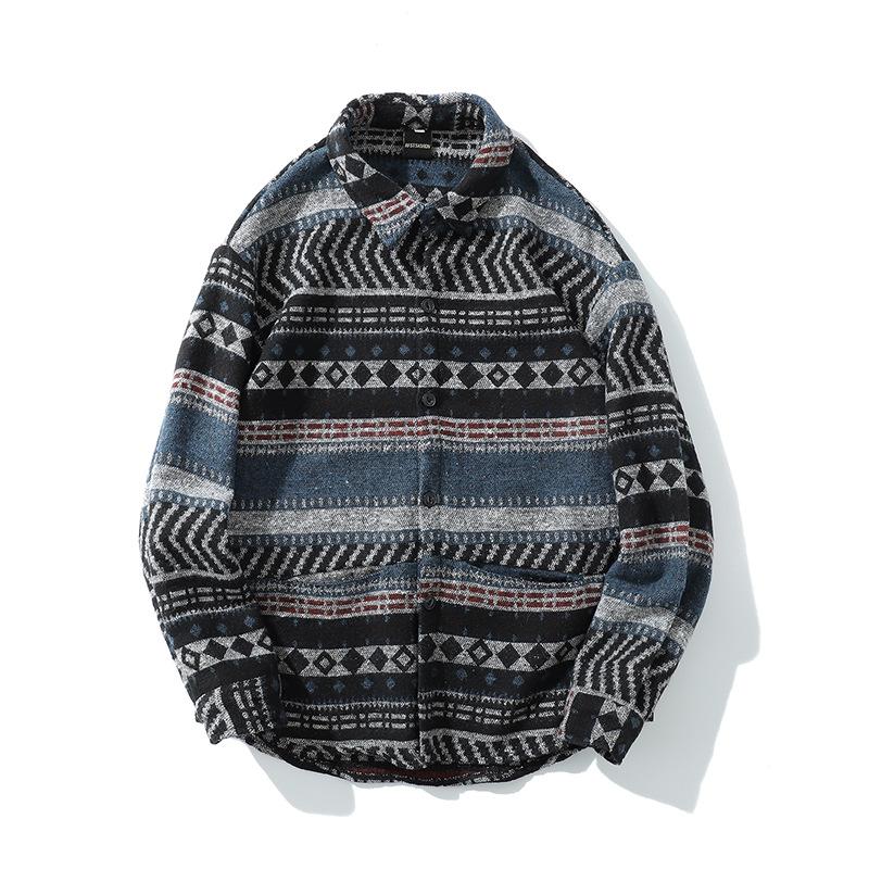 Dropshipping Geometric Striped Long Sleeve Thicken Shirts Men's Hip Hop Button Down Shirt Streetwear Hipster Fashion Casual Tops, Blue
Dropshipping Geometric Striped Long Sleeve Thicken Shirts Men's Hip Hop Button Down Shirt Streetwear Hipster Fashion Casual Tops, Blue