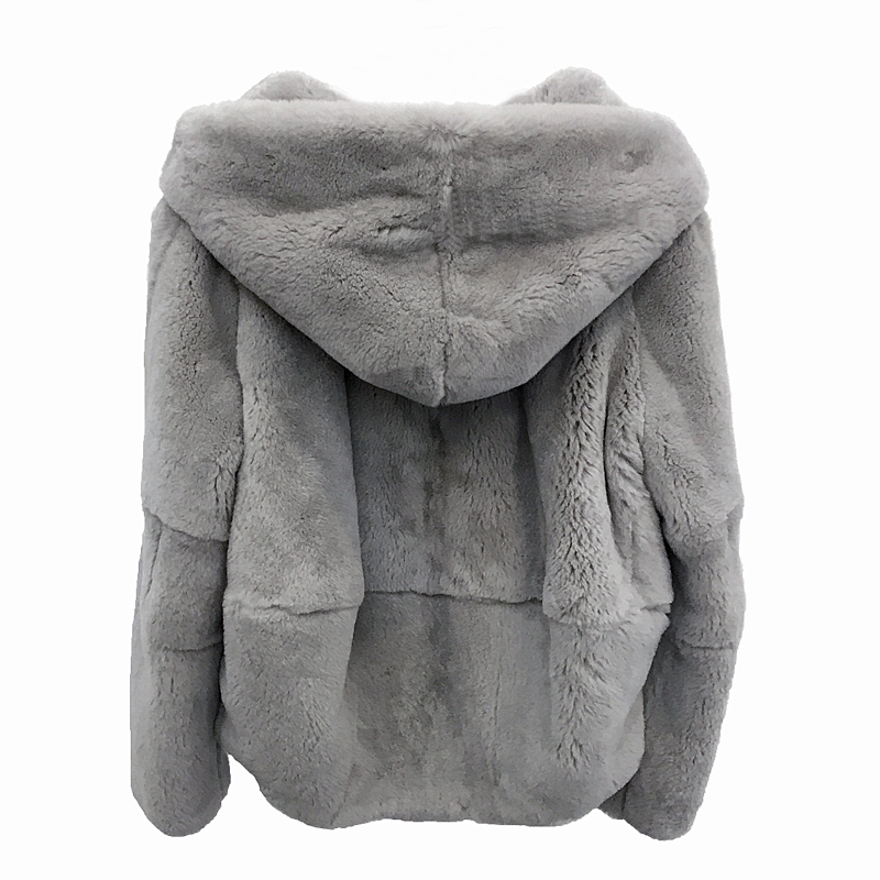 whole skin natural real Rex fur coat clothing women's winter hooded short jacket long-sleeved outerwear coat large size T200319