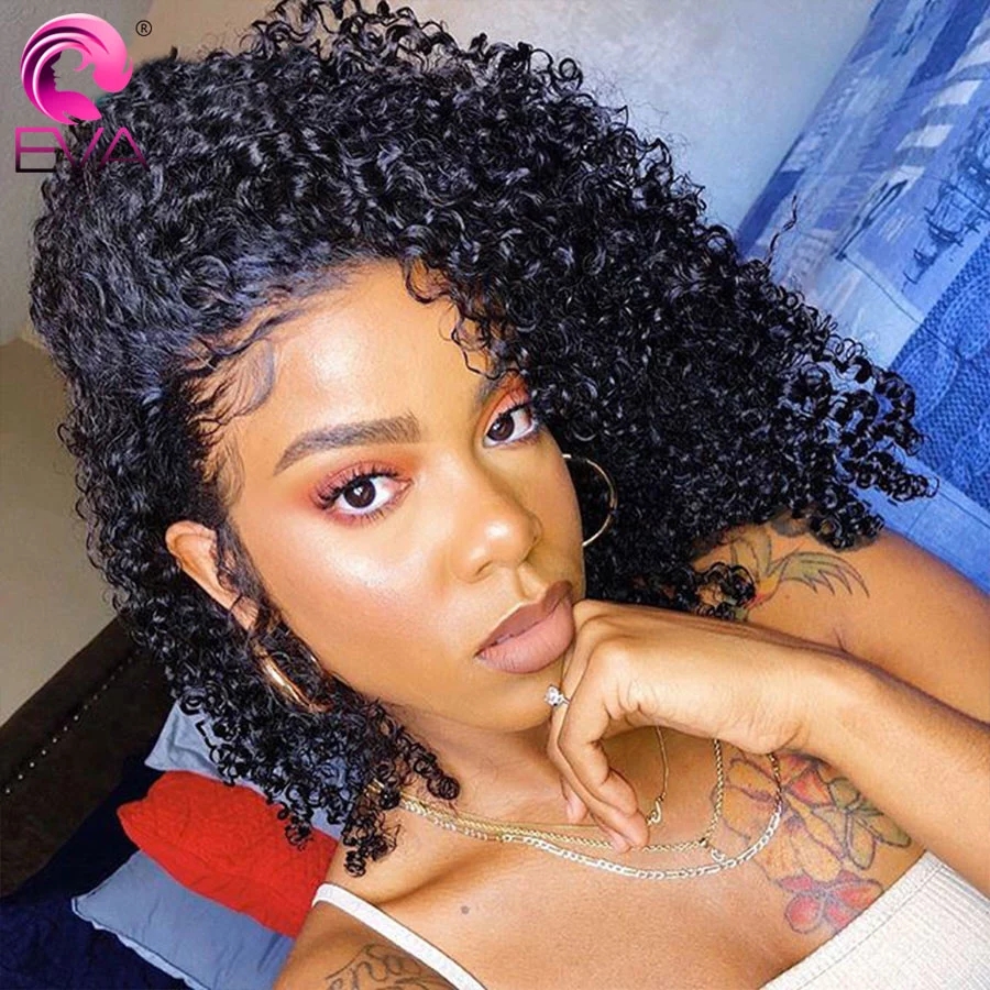 Afro Kinky Curly Wig 13x4 Lace Front Human Hair Wigs Pre Plucked Glueless synthetic short Hair wig For Women Black 150 Density