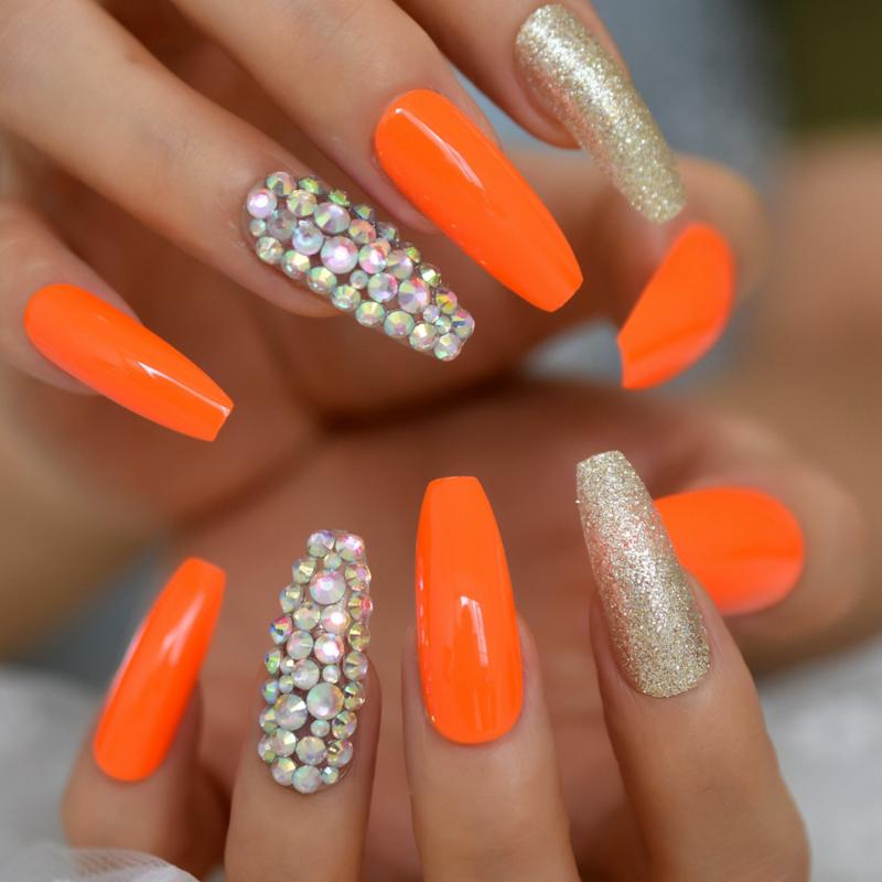 Holographic Crystal Neon Orange Press on False Nails Shimmer Glitter Extra Long Ballerina Coffin UV Gel Fake Fingersnails, L5723
Holographic Crystal Neon Orange Press on False Nails Shimmer Glitter Extra Long Ballerina Coffin UV Gel Fake Fingersnails, L5723