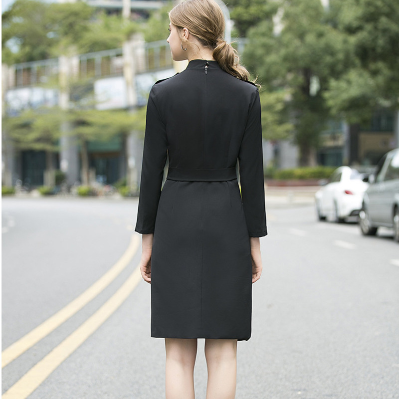 [EWQ] 2020 Autumn New Long-sleeved Embroidery Loose Casual Ladies Robe Korean Style Women Black Irregular Shirt Dress LJ201202