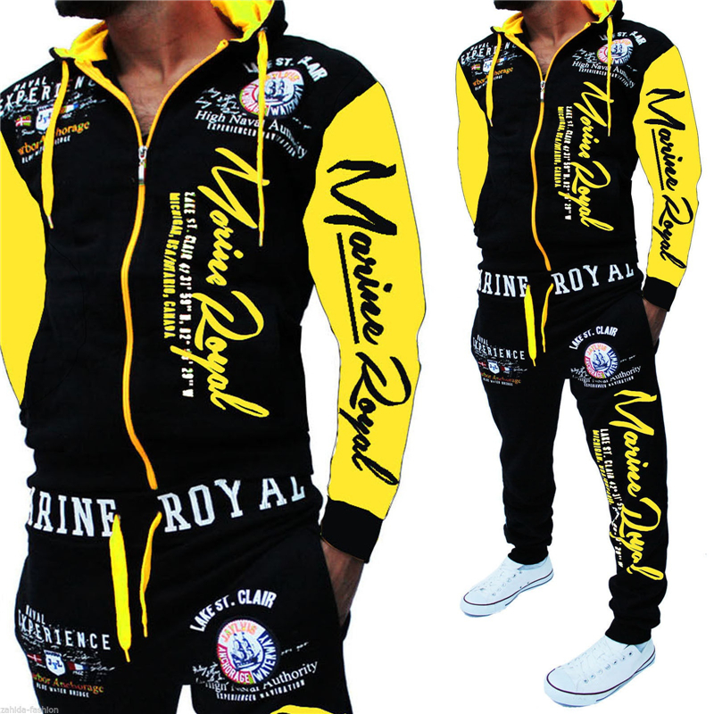 ZOGAA Mens Matching Set Two Piece Set Men Sweatsuit Casual Sportswear Hoodies Sweatshirt and Pants Sets Letter Printed Tracksuit 201123