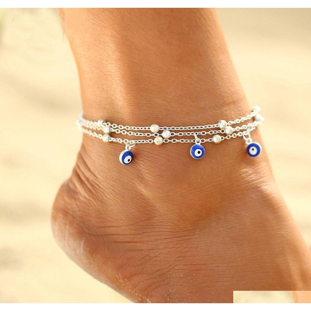 Charm Bracelets Fashion Jewelry Multi-layer Anklet Turkish Blue Eye Pendant Beaded Ankle sqcVwF dhseller2010