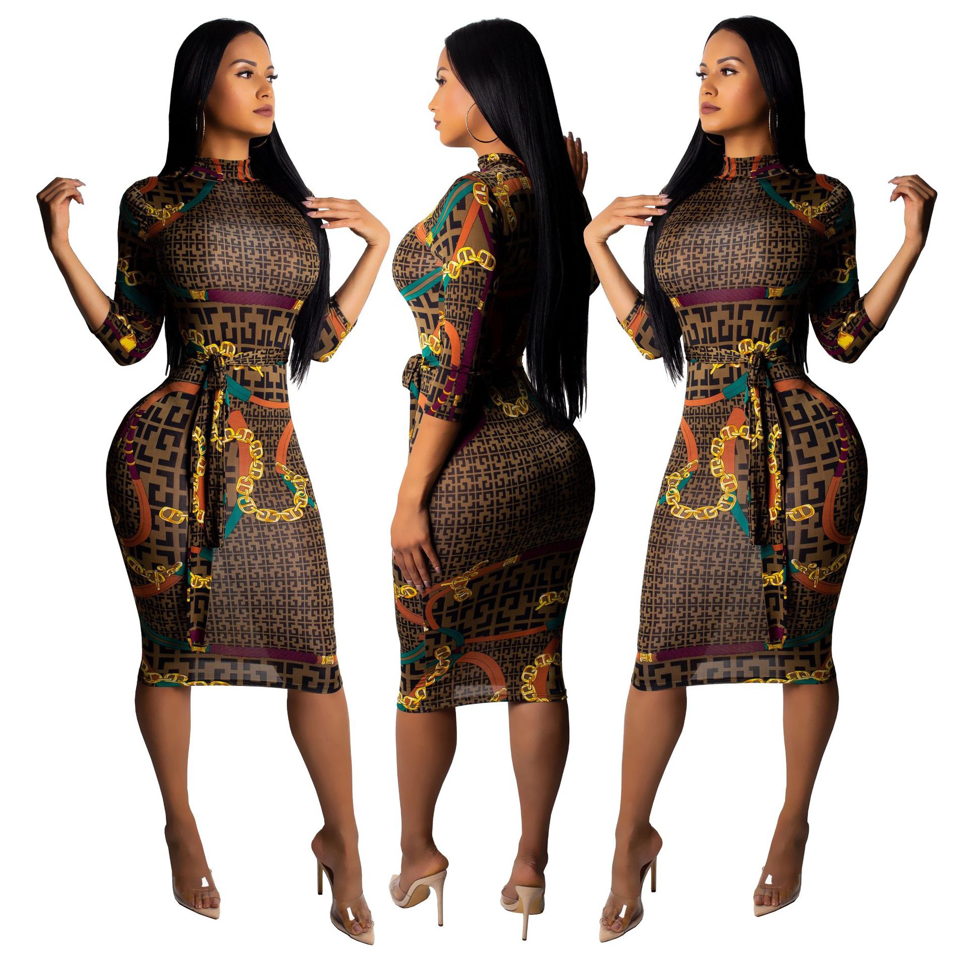 Fashion Slim Dress Summer Autumn Women Long Sleeve Mid Dresses Print Shirts Elegant Ladies Splice Shirt Blouse Party Coats Female