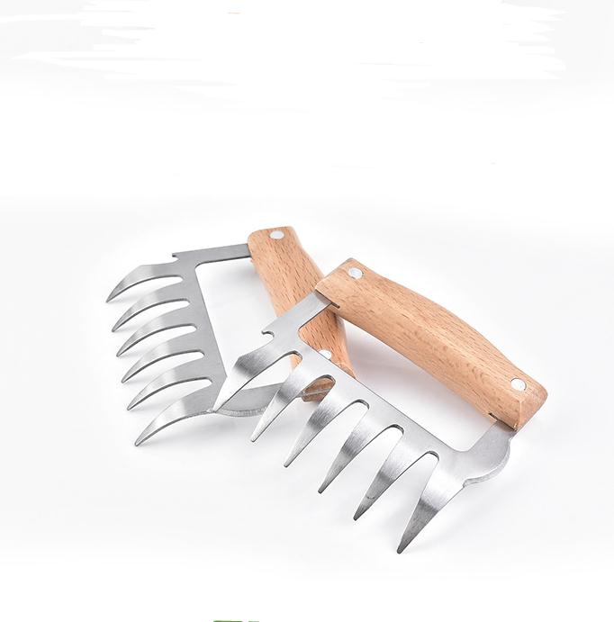 Metal Meat Claws Stainless Steel Meat Forks with Wooden Handle BBQ Meat Shredder Claws Kitchen Tools SN1640