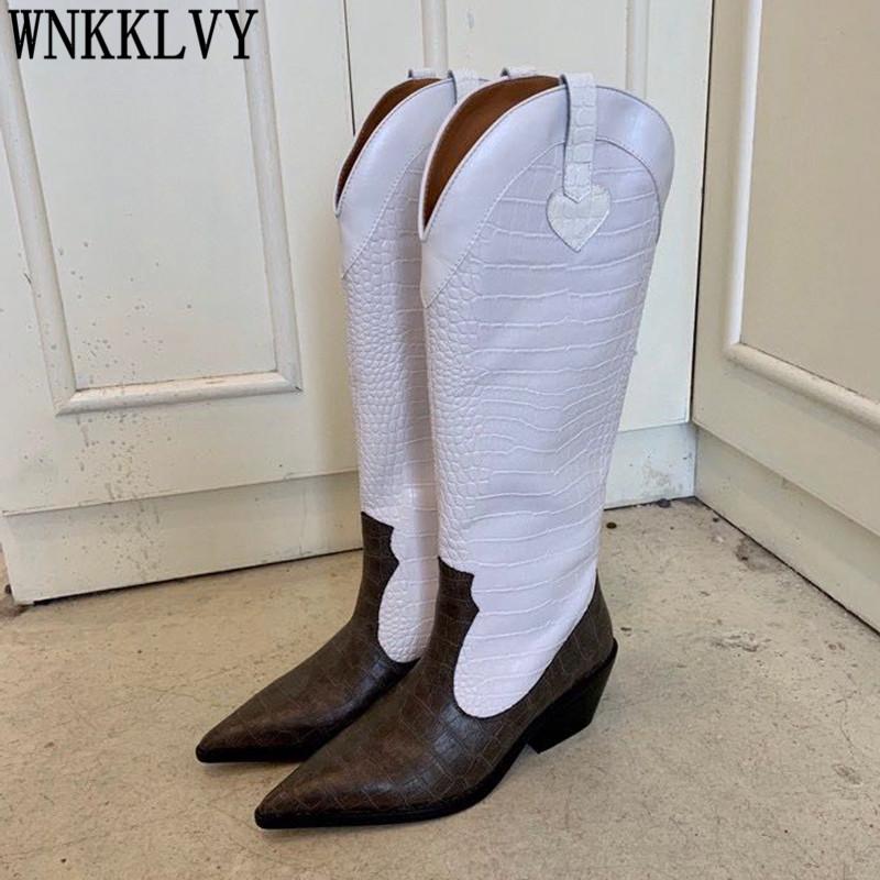 New Pointed Toe Knee High Boots Women Chunky Mid Heel Stone Pattern Leather Patchwork Shoes Autumn Western Cowboy Long Booties, Black
New Pointed Toe Knee High Boots Women Chunky Mid Heel Stone Pattern Leather Patchwork Shoes Autumn Western Cowboy Long Booties, Black