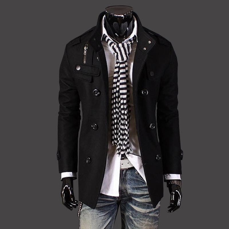 personality windbreaker double-breasted long coat men's fashion business Jacket 201128