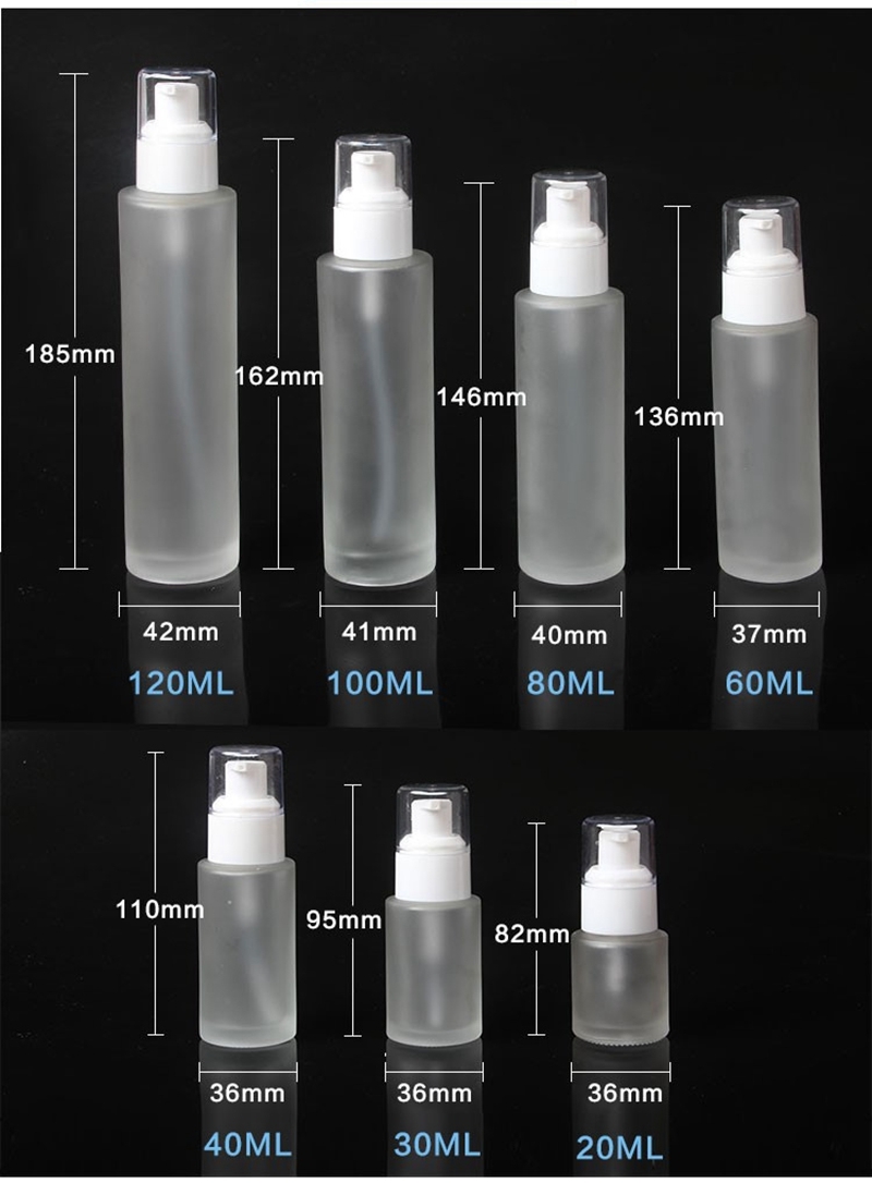 20ml 30ml 40ml 60ml 80ml 100ml 120ml Frosted Glass Cosmetic Bottle Lotion Pump Bottle Refillable Liquid Perfume Spray Bottles