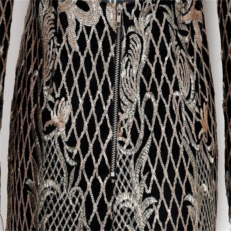 Real Image Gold Evening Dresses Sequins Appliqued Sexy Backless Sheath Prom Dresses Bling High Neck Long Sleeves Girl Party Gowns In Stock