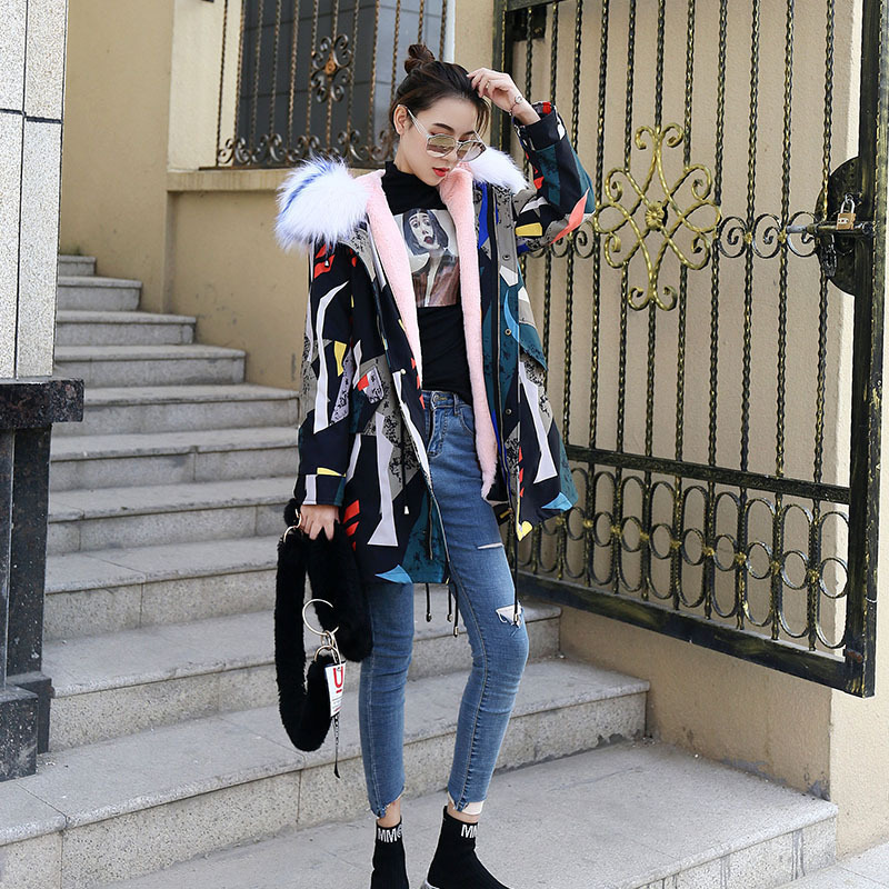 Parka Jacket Women Female Long Fox Fur Liner Raccoon Fur Collar Faux Fur Coat Female Coat Women's Winter Parka 201031