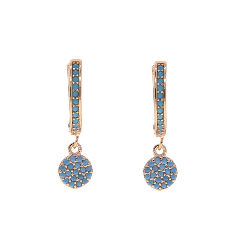 Geometric Round Dots Disco Charm Hoop Earring Rose Gold Color Blue Opal Micro Pave Blue Stone Studs Fashion Women Jewelry Gift