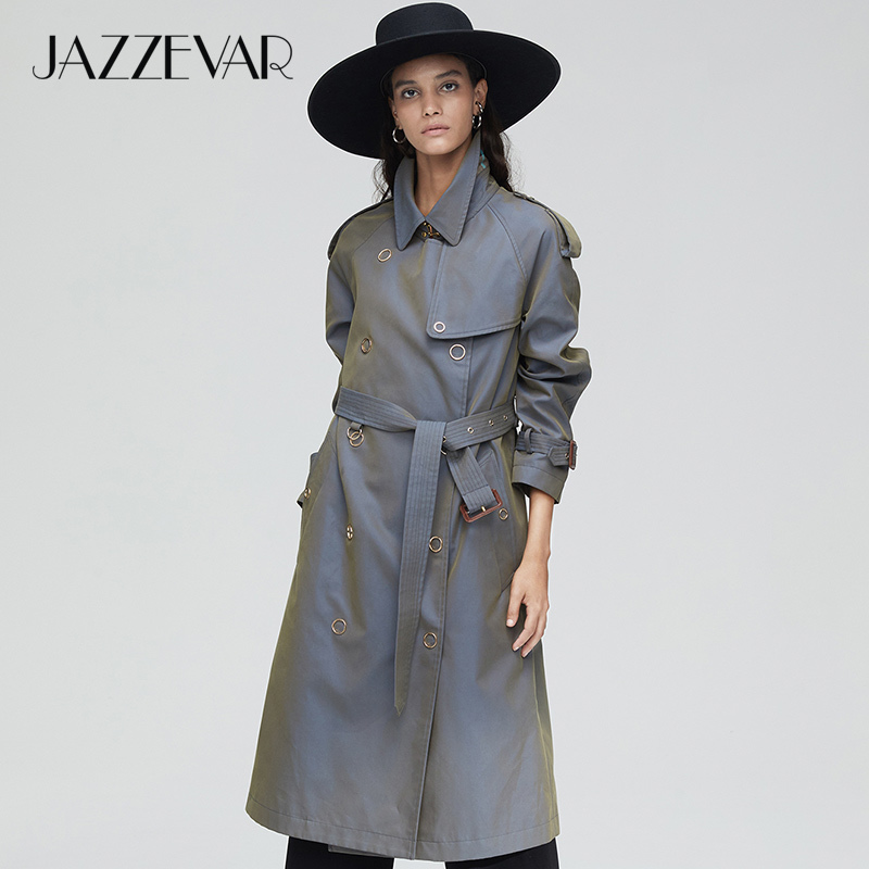 JAZZEVAR New arrival autumn trench coat women loose clothing outerwear high quality double breasted women long coat 9024 201111