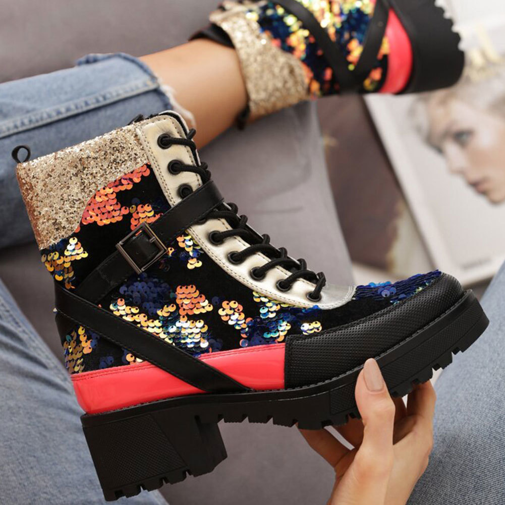 Top quality 2020 Fashion Sequined Platform Square Heels Belt Buckle Shoes Leisure Ankle Street Cool Brand Motorcycles Boots Women, Black
Top quality 2020 Fashion Sequined Platform Square Heels Belt Buckle Shoes Leisure Ankle Street Cool Brand Motorcycles Boots Women, Black