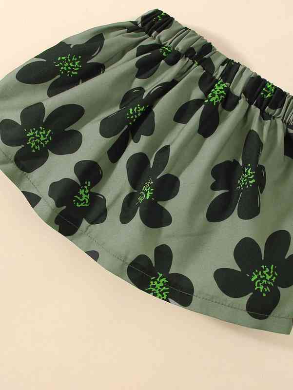 Baby Ruffle Trim Tee & Floral Print Skirt SHE