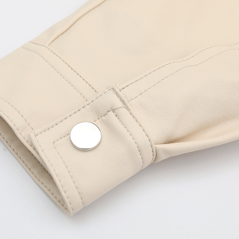 New Spring Autumn Lapel Long Sleeve Apricot Pu Leather Loose Big Size Short Jacket Women Coat Fashion JX445 T200831