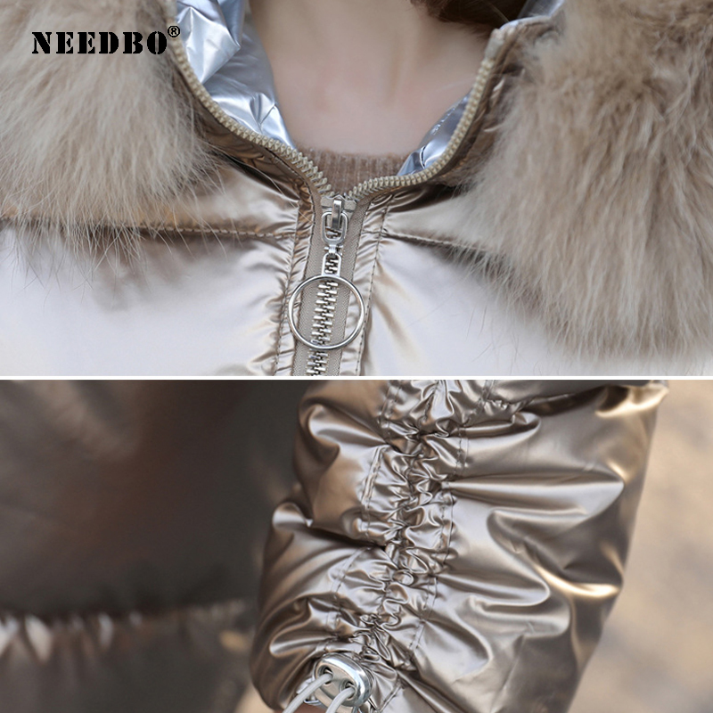 Winter Jacket Women fur Hooded Parka Glossy Winter Coat Women Oversized Puffer Jacket Casaco Cotton Padded Warm Womens Jacket 200928