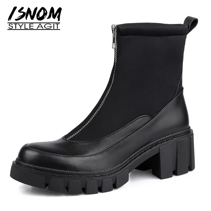 ISNOM Ankle Boots Women Front Zip Stretch Booties Chunky Heel Platform Shoes Woman Autumn Round Toe Shoes Black 2021
ISNOM Ankle Boots Women Front Zip Stretch Booties Chunky Heel Platform Shoes Woman Autumn Round Toe Shoes Black 2021