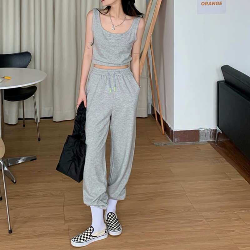 Korean Style Loose Joggers Woman Pants Sweatpants Vintage Grey Casual Trousers High Waist 2020 Autumn Streetwear Women Fashion T200609