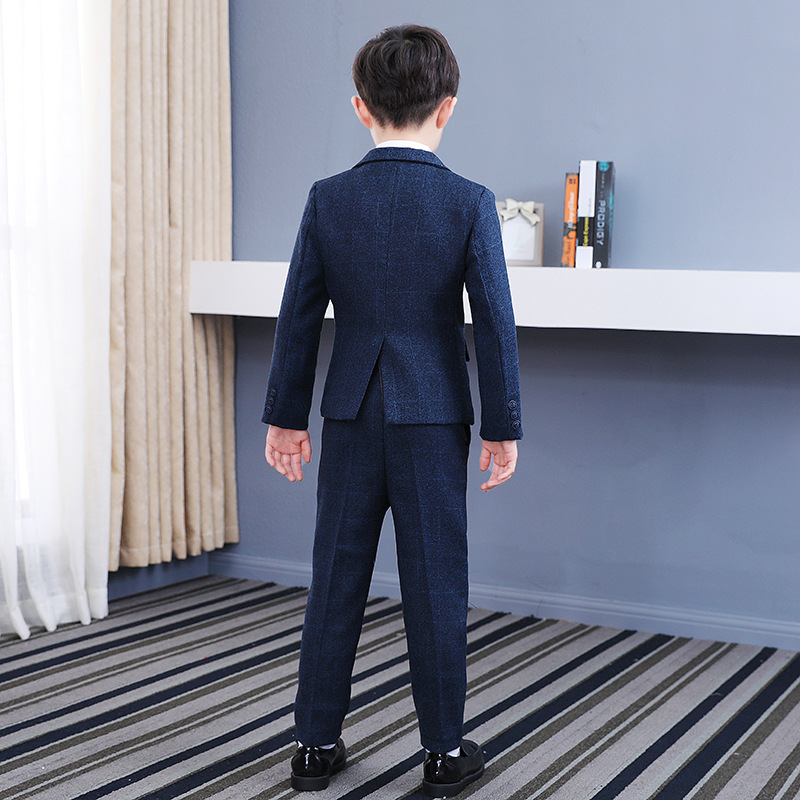 three pieces children suits navy boys formal boy wear plaid stage models handsome british fashion style boy coatpantvest