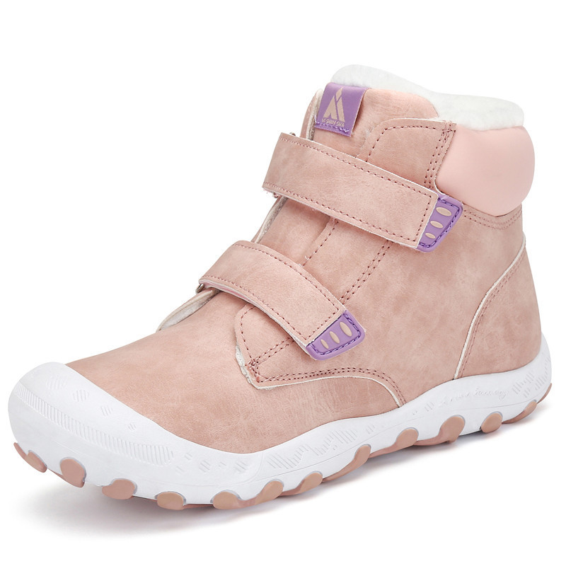 Winter Kids Boys Outdoor Leather Snow Children Ankle Warm Plush Fur Boots Girls Fashion Flat Shoes LJ201029