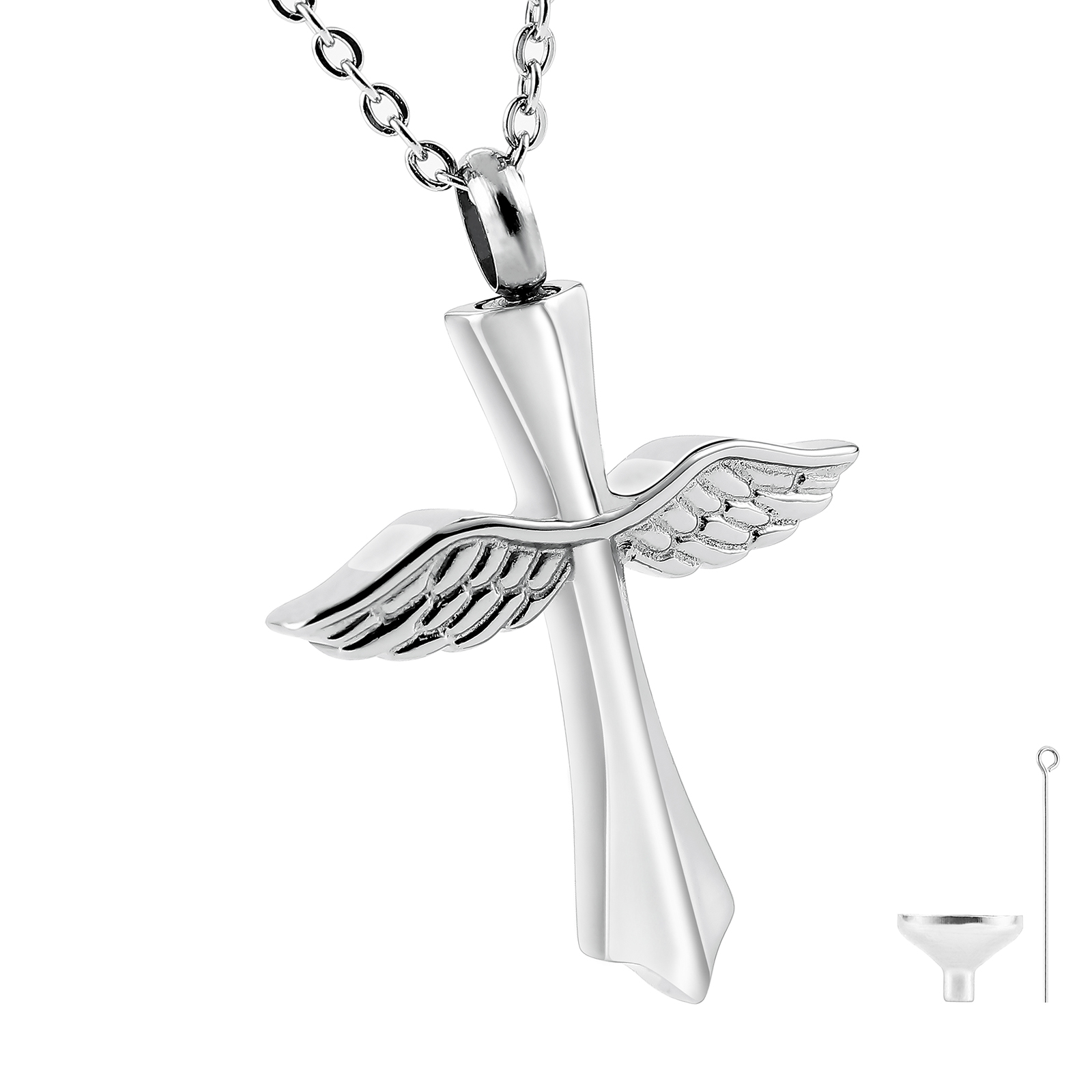 Cross Wing Cremation Urn Pendant Necklace in Stainless Steel, Urn Necklace for Human Ashes and Pet Loss, Memory Sympathy Gift, Silver
Cross Wing Cremation Urn Pendant Necklace in Stainless Steel, Urn Necklace for Human Ashes and Pet Loss, Memory Sympathy Gift, Silver