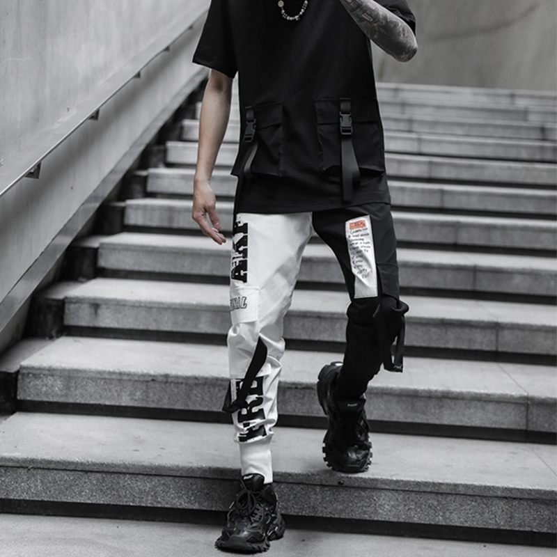Hip Hop Cargo Pants Men Streetwear Black White Stitching Trousers Casual Harem Joggers Sweatpants Harajuku Tide Mens Clothing 201110