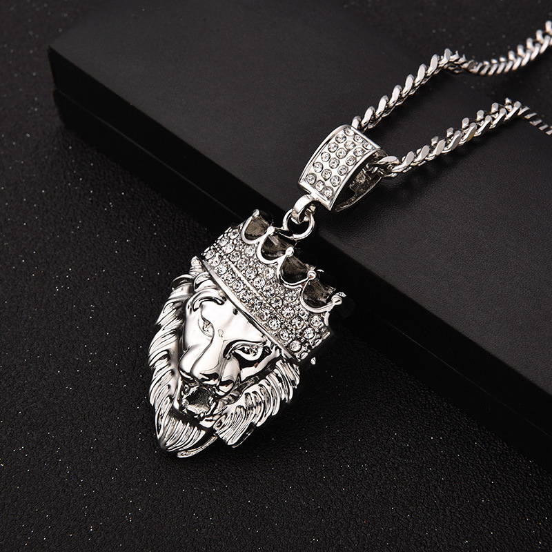 Hip Hop Jewelry Lion Head Pendant Necklace With Gold Chain King Crown Iced Out Necklace for Men/ Women 200928