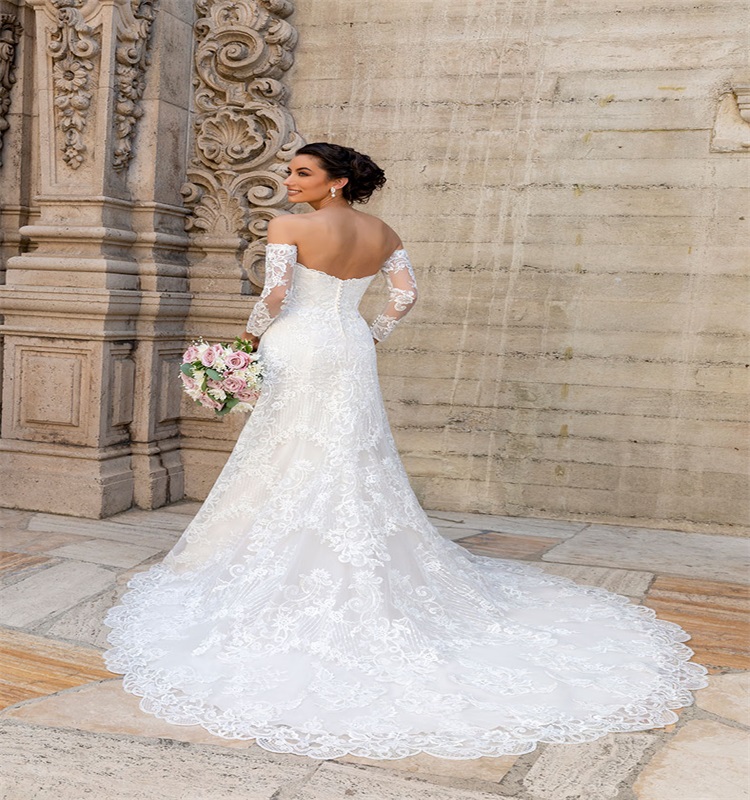Elegant Mermaid Wedding Dresses With Detachable Sleeve Applique Lace Ruched Tulle Chic Bridal Gown Sweep Train Custom Made vestidos de novia