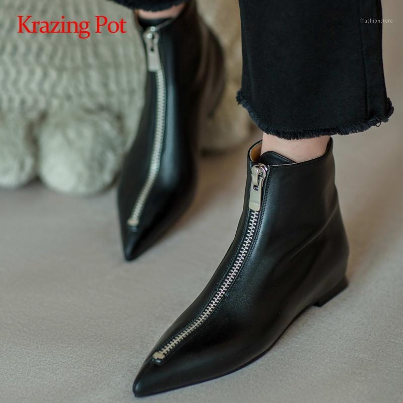 Krazing pot fashion boots natural leather european design pointed toe thick low heel zipper beauty lady modern ankle boots L881, Black
Krazing pot fashion boots natural leather european design pointed toe thick low heel zipper beauty lady modern ankle boots L881, Black