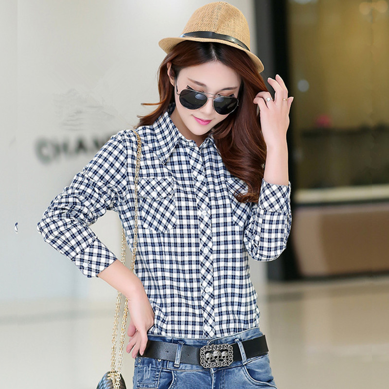New Women Cotton Shirt Spring Autumn Fashion Casual Stripes Plaid Long-sleeve Tops Loose Shirts Female Plus Size M-6XL 201201