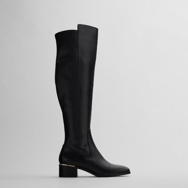 2020 Winter New Women's Over the Knee Boots Thick heel Med Heel Elastic Boots Lady's Long, Black