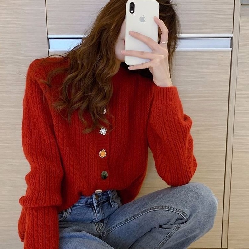spring and autumn retro cardigan ladies loose round neck knitted top lazy style cardigan jacket sweater women 201222