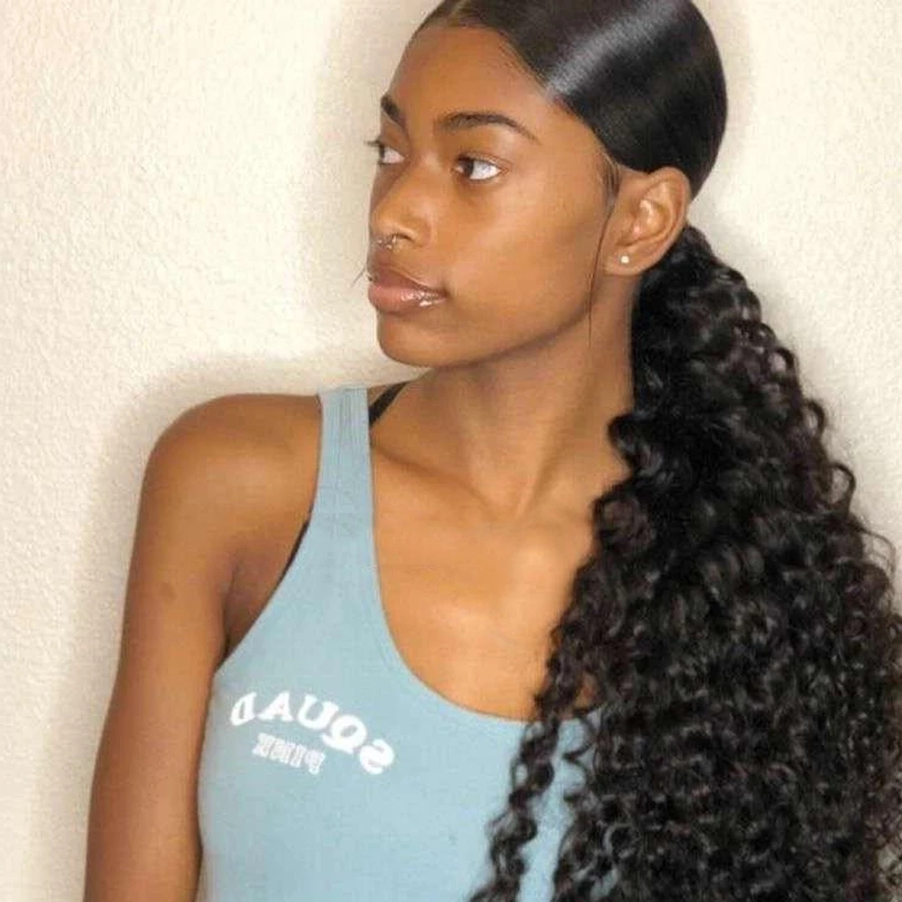 Long water wave Kinky Curly Ponytail Human Hair Drawstring Ponytail With Clip Ins Extension Afro Puffy Brazilian Curly Hair Extension 160g