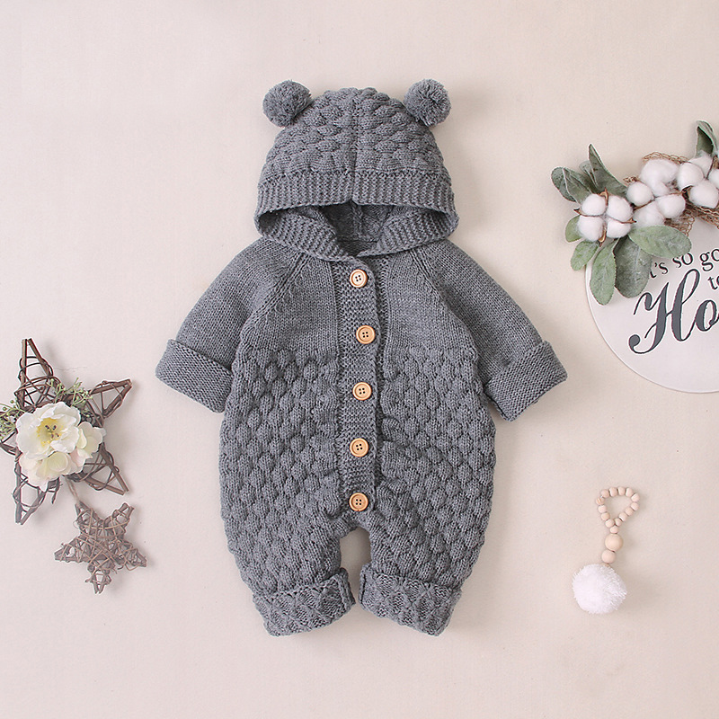Baby Romper Autumn Winter Knitting Newborn Baby Boys Clothes Hooded Unisex Baby Clothes For Girls Jumpsuit Clothes 0 3 6 9 Month 201028