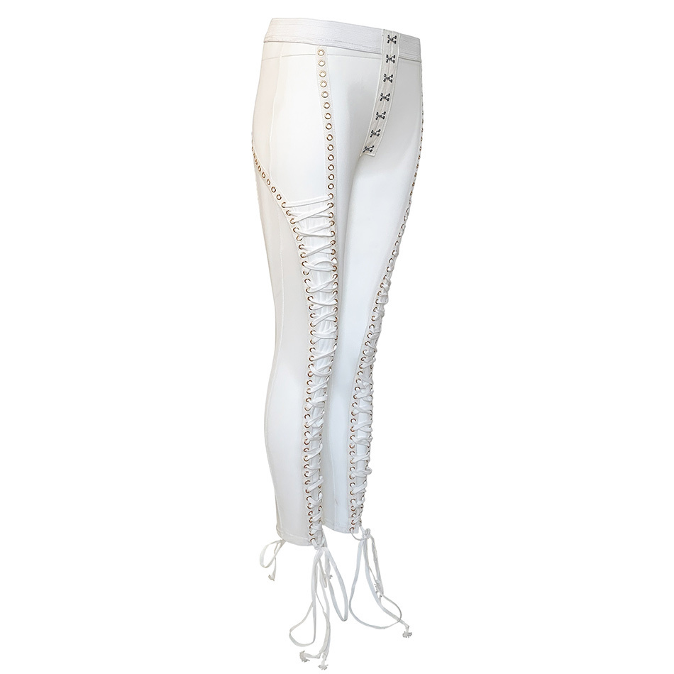 Tropical Girl White or Black Sheer Long Pants Lace up Detailing Mesh Leggings with Gold Eyelets 201031