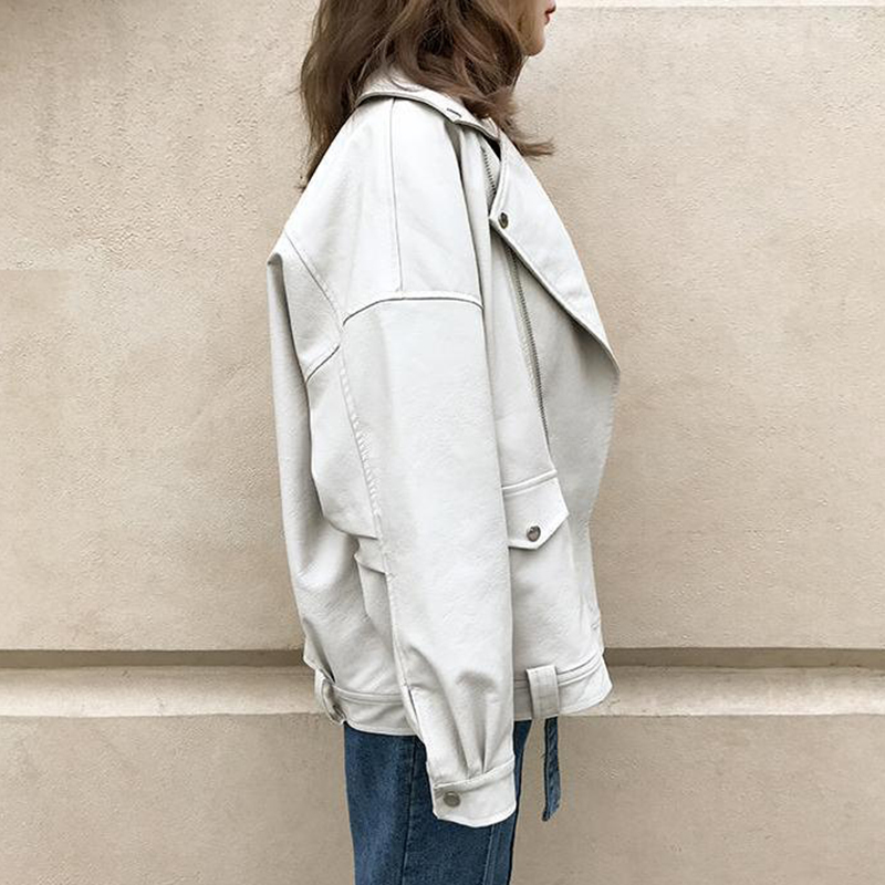 guilantu Pu Leather Jacket Women Fashion Bright Colors Beige Motorcycle Coat Short Faux Leather Biker Jacket Soft Jacket Female 201020
